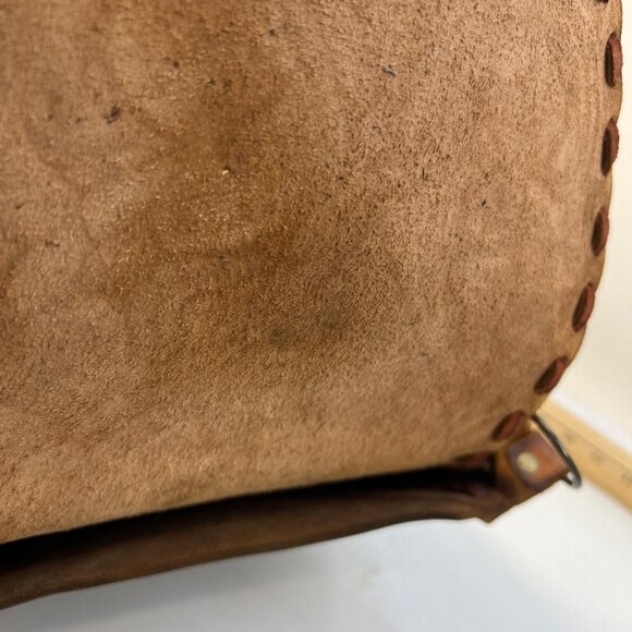 Vintage Tooled Leather Saddle Bag Brown Handcrafted Crossbody Shoulder Purse - Picture 3 of 6